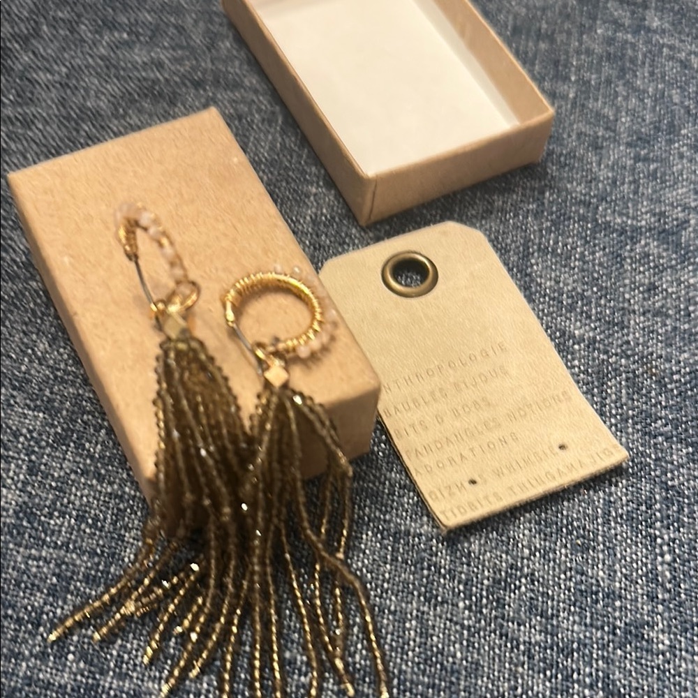 Anthropologie Gold Tassel Earrings semi precious pink stones NWT- price is  FIRM